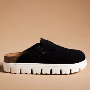 Birkenstock Boston Black Suede Chunky Clogs